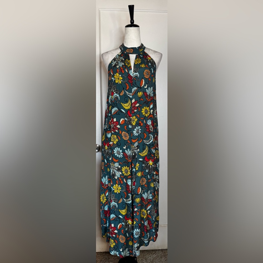 Anthropologie Geneva Halter Wide Leg Floral Jumpsuit Romper Keyhole Feminine - Picture 2 of 14